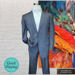 Giorgio Cosani 48L 41x30 Solid Gray Nailhead Suit Wool Cashmere